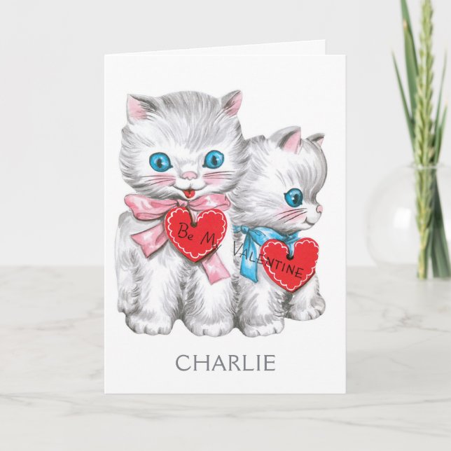Vintage Kittens nom personnalisé et carte de voeux (Devant)