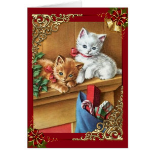 Vintage Kitties De Noël Sur Mantle