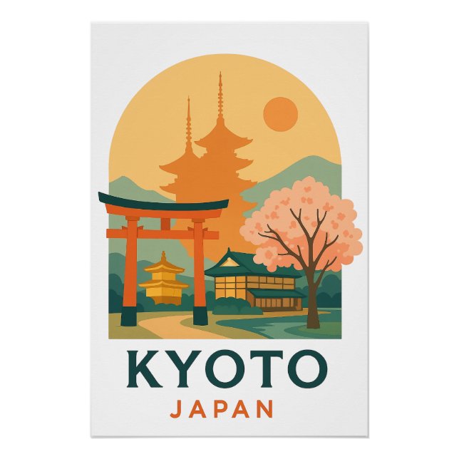 Vintage Kyoto Japan Travel Poster – Minimalist  (Devant)