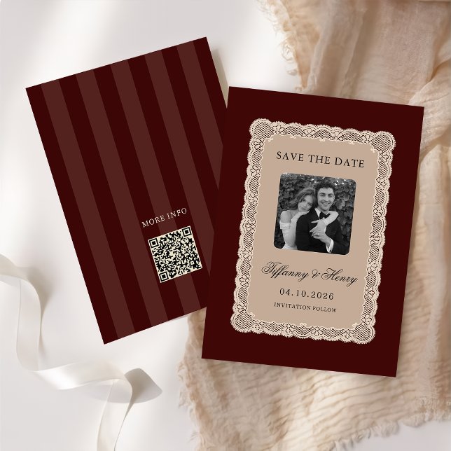 Vintage  Lace Burgundy Save the Date (Créateur téléchargé)