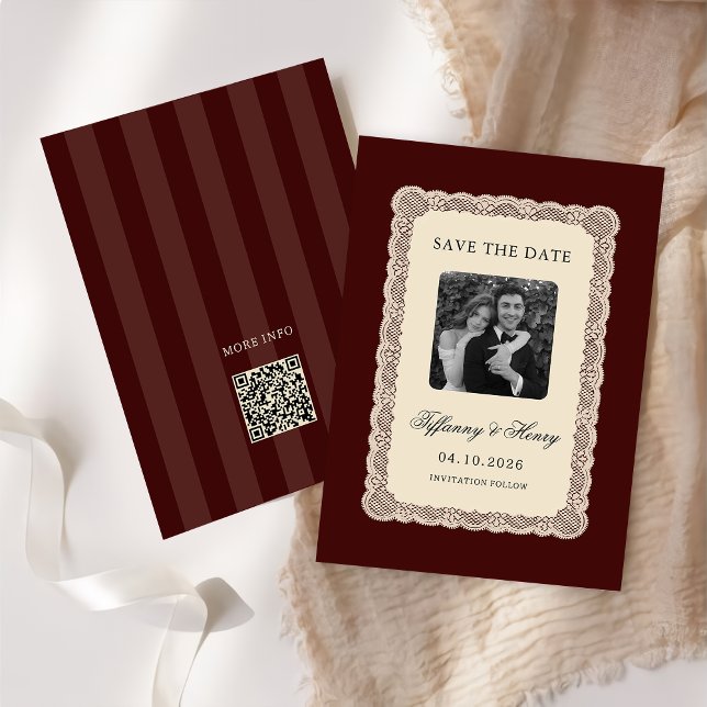 Vintage  Lace Burgundy Save the Date (Créateur téléchargé)