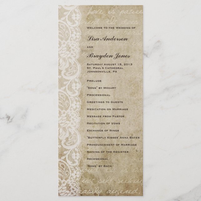 Vintage Lace Vieux Monde Programme de Mariage (Devant)