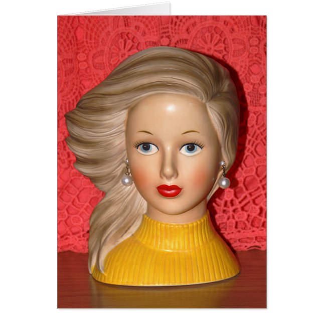 Vintage Lady Ado Head Vase Windswept Hair Card (Devant)