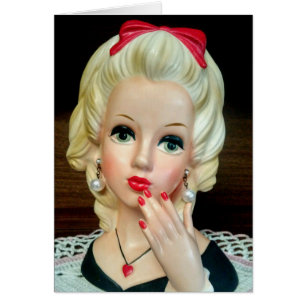 Vintage Lady Head Vase Ado Coeur carte de collier