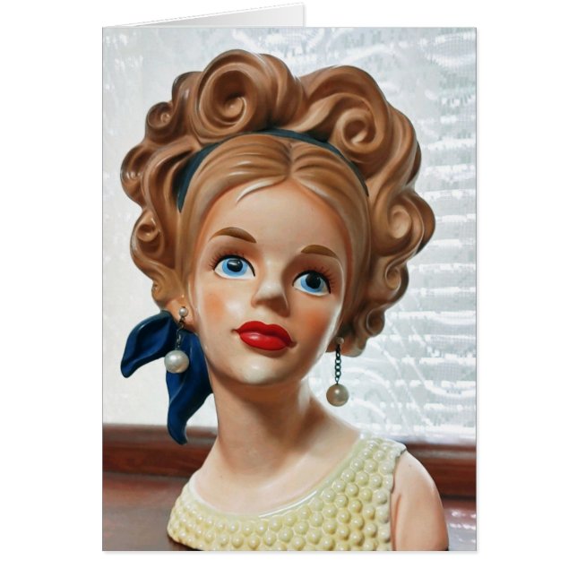 Vintage Lady Head Vase Bouffant Hair 1960s Card (Devant)