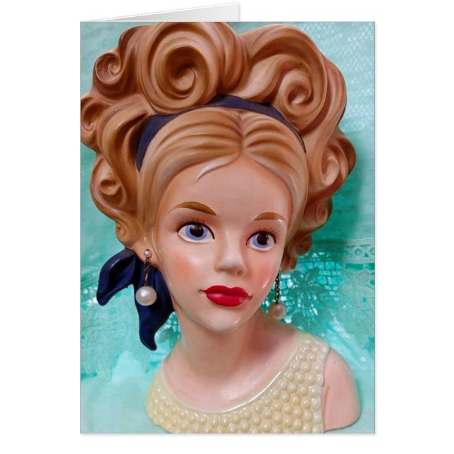 Vintage Lady Head Vase Bouffant Hair 1960s Card (Devant)