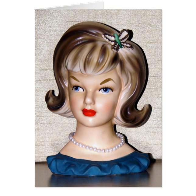 Vintage Lady Head Vase Papillon Clip Card (Devant)
