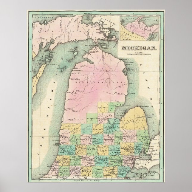 Vintage Lake Michigan Map 1838 Poster (Devant)