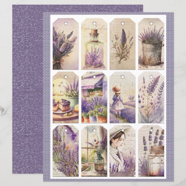Vintage Lavender Journal Paper Sheet (Devant / Derrière)