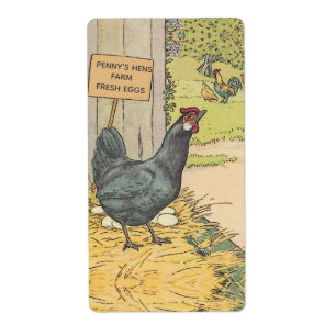 Vintage Laying Hen Farm Étiquette de carton d'oeuf