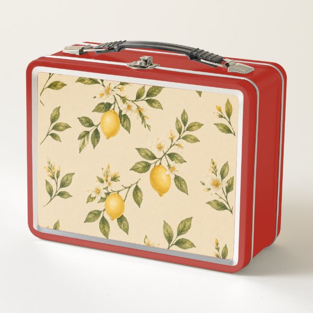 Vintage Lemon Botanical Cream Lunch Box (Devant)
