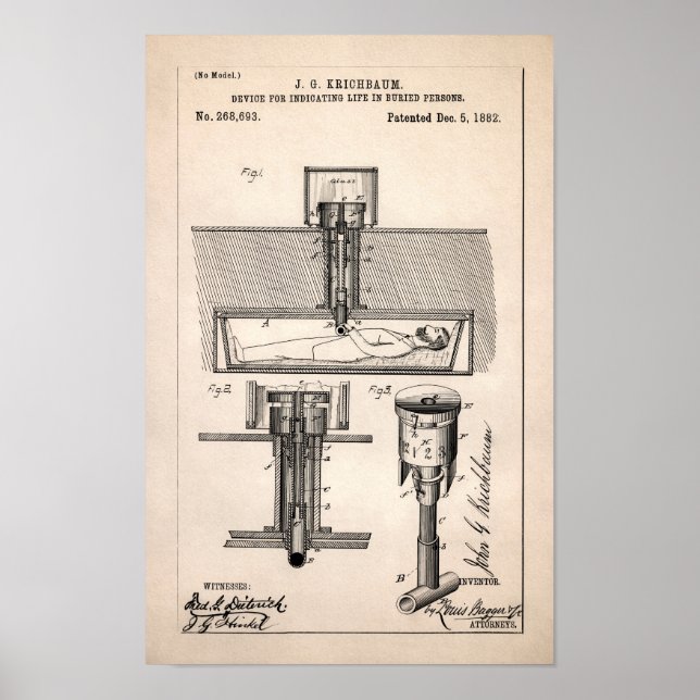 Vintage Life in Coffin Patent 1882 Poster (Devant)