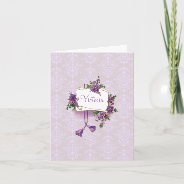 Vintage Lilacs Personalized Note Card (Devant)