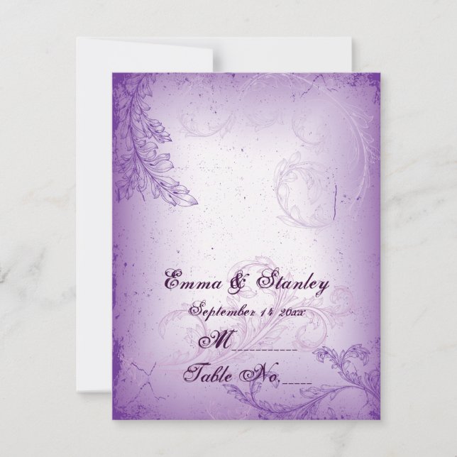 Vintage lilas violet feuille de défilement carte n (Devant)
