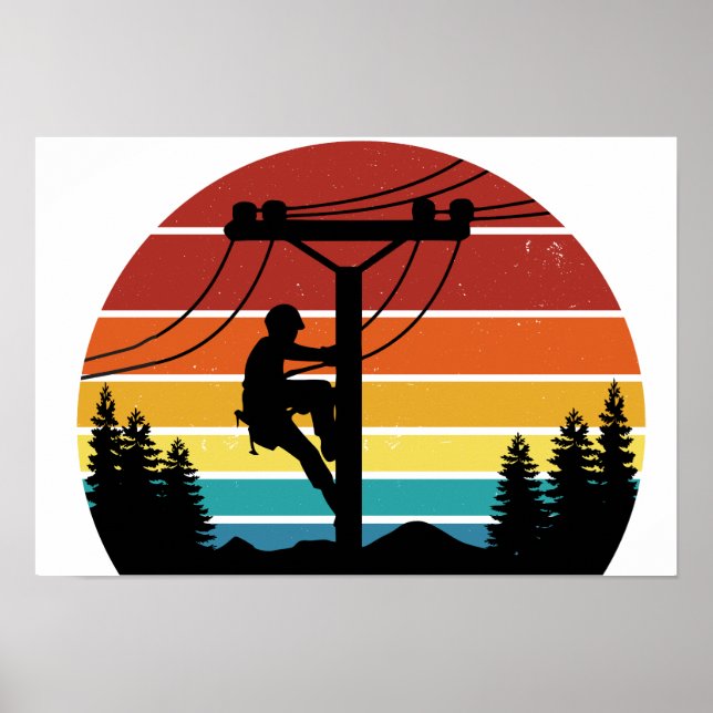Vintage Lineman Sunset Retro Poster (Devant)