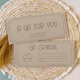 vintage logo brun certificat cadeau d'entreprise