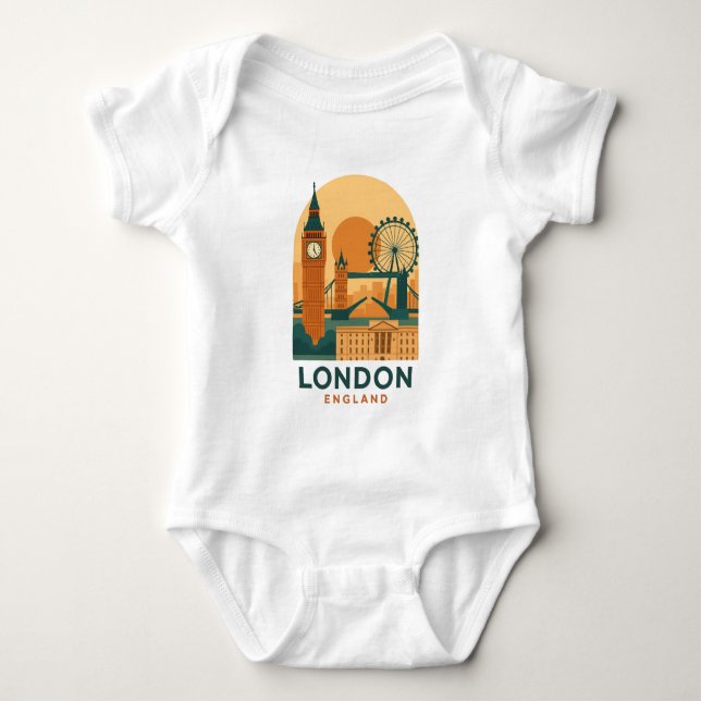 Vintage Londres Angleterre Body Bébé Voyage Rétro (Devant)