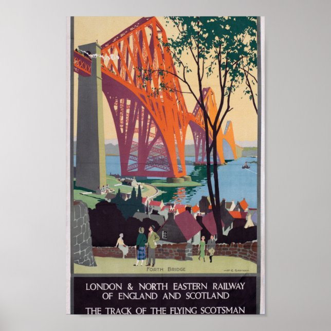 Vintage Londres, Ecosse, Voyage ferroviaire Poster (Devant)