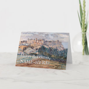 Vintage Look, Château, Collines, Carte Anniversair