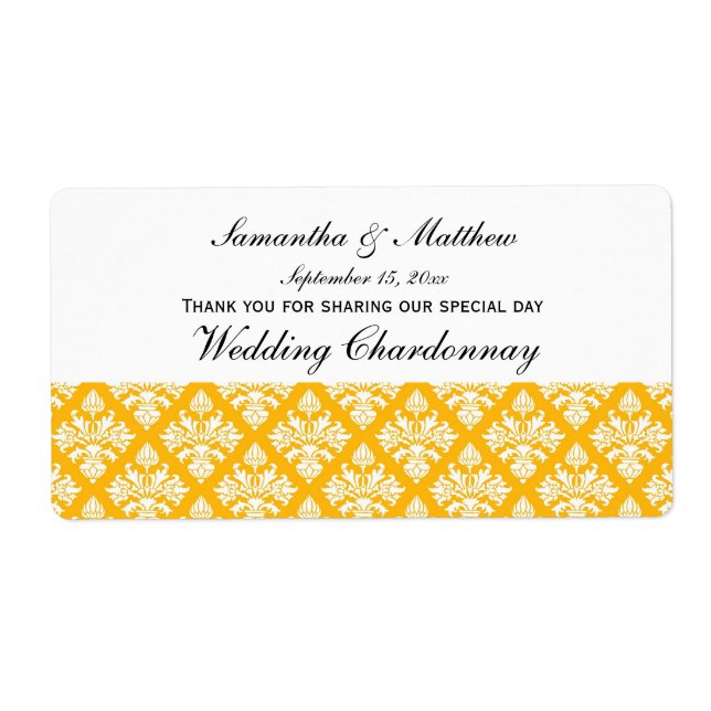 Vintage Look Goldenrod & What Damask #3 Étiquette  (Devant)