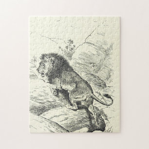 Vintage Look, Lion Escalade on Rocks Puzzle