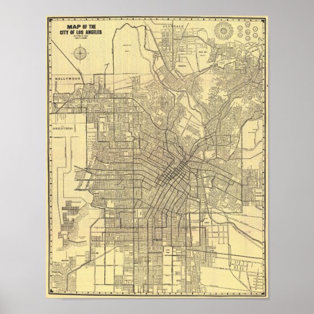Vintage Los Angeles Map Poster 1914 (Devant)