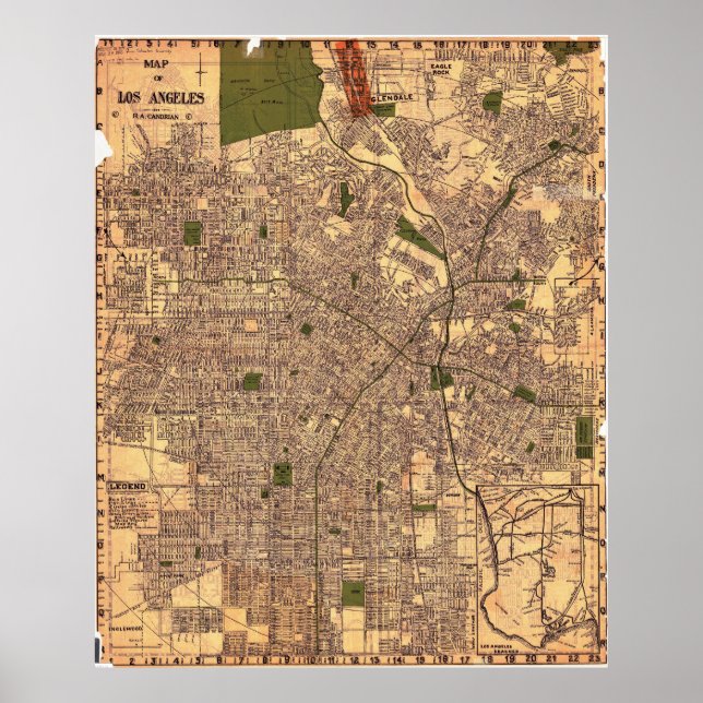 Vintage Los Angeles Map Poster 1924 (Devant)