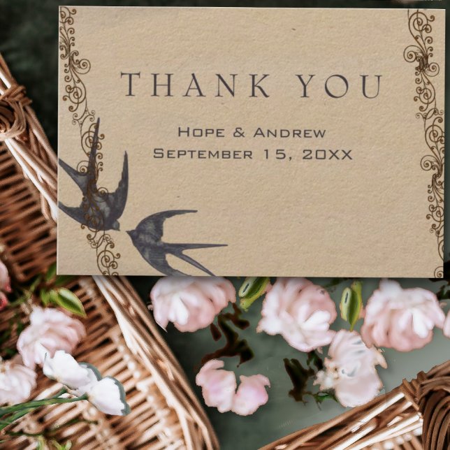 Vintage Love Bird Mariage Navy Merci (Créateur téléchargé)