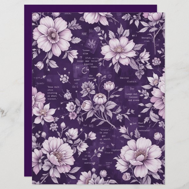 Vintage Lune Violette Blossoms Papier à Retard (Devant / Derrière)