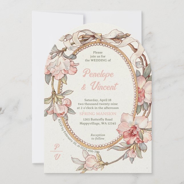 Vintage Magnolia Faire-part de mariage (Devant)