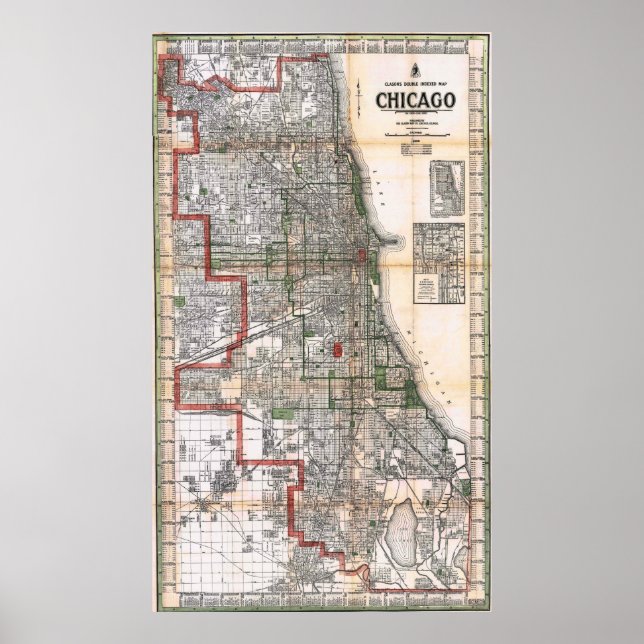 Vintage Map of Chicago Poster 1920 (Devant)