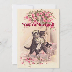 Vintage Mariage Chats Soft Pink Invitation