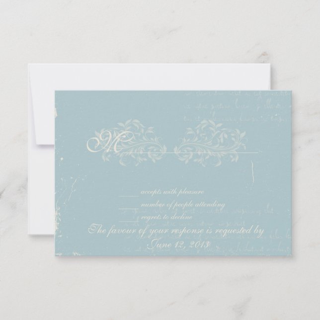 Vintage mariage damassé RSVP Blue (Devant)