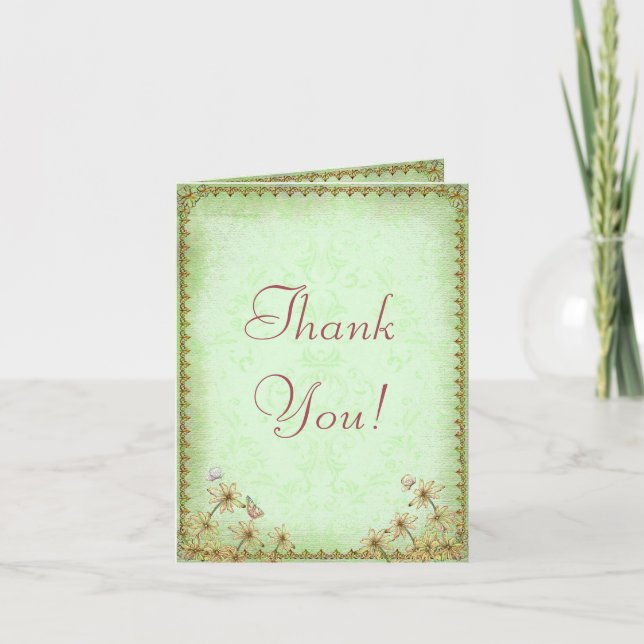 Vintage Mariage vert Floral Merci (Devant)