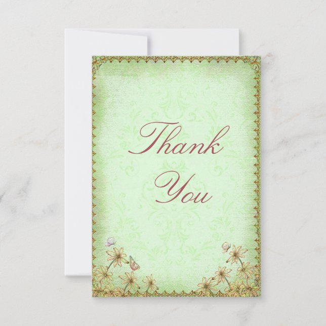 Vintage Mariage vert Floral Merci (Devant)
