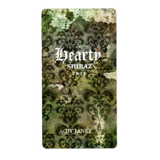 Vintage Mariage Vin Étiquette Damask Green