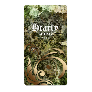 Vintage Mariage Vin Étiquette Damask Green Gold
