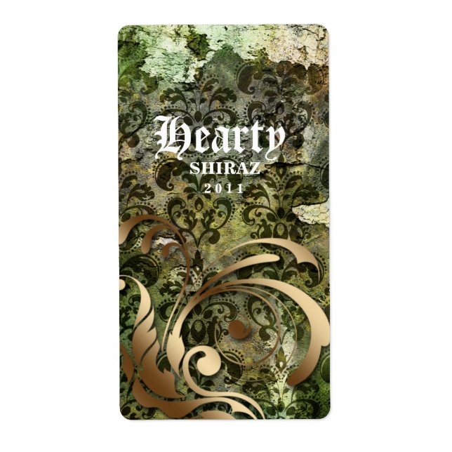 Vintage Mariage Vin Étiquette Damask Green Gold (Devant)