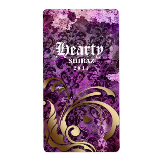 Vintage Mariage Vin Étiquette Damask Purple Gold