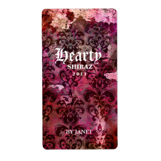 Vintage Mariage Vin Étiquette Damask Rouge