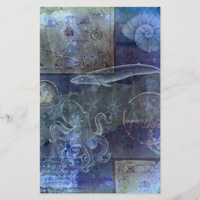 Vintage marine bleu océan vie découpage scrapbook (Devant)