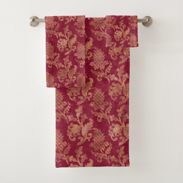 Vintage Maroon d'or Floral Damask (En situation)