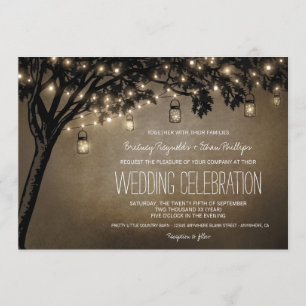 Vintage Mason Jar Oak Tree Invitations de mariage