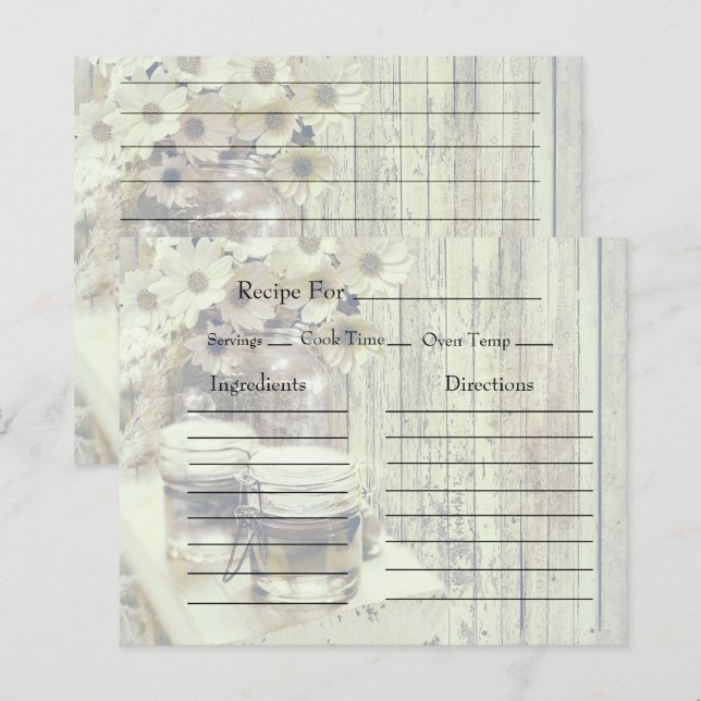 Vintage Mason Jar with Sunflowers Recipe Cards (Devant / Derrière)