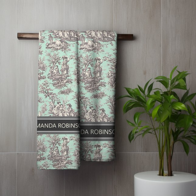 Vintage menthe noire toile de jouy imprimée (Créateur téléchargé)
