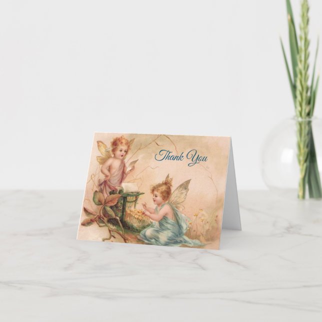 Vintage - Merci - Deux anges en rose et bleu, (Devant)