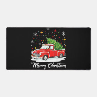 Vintage Merry Christmas Red Truck Santa Tree Famil