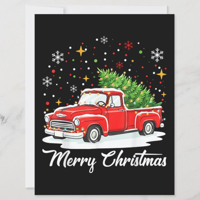 Vintage Merry Christmas Red Truck Santa Tree Famil (Devant)