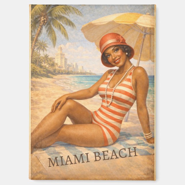 Vintage Miami Beach 1920s Pin-Up Magnet (Recto)