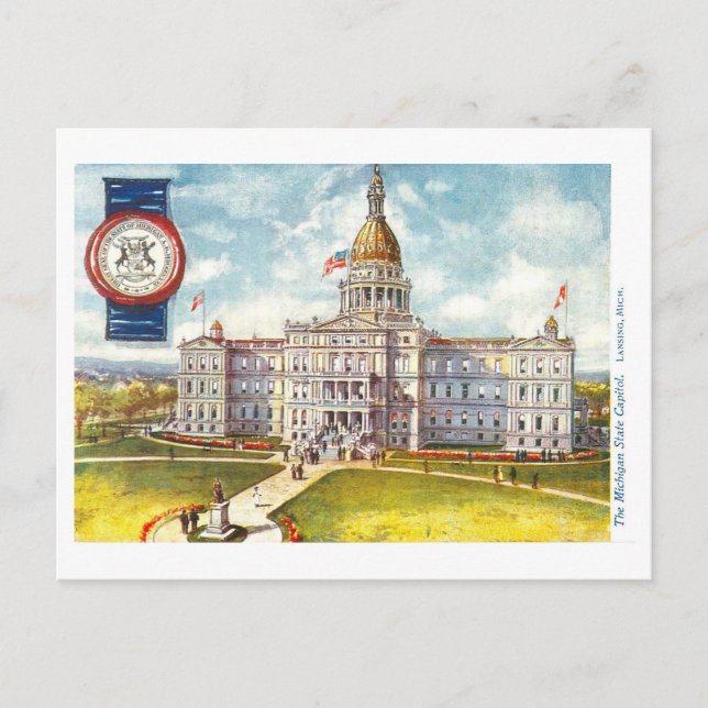 Vintage Michigan Capitol avec carte postale Seal (Devant)